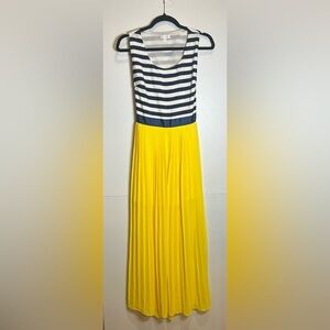 Nautical Striped Navy/White and Yellow Maxi Dress. Size Small.